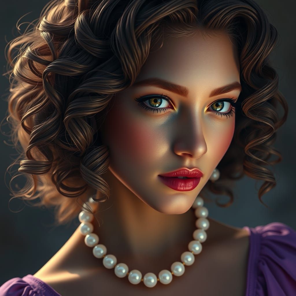 Luminous Pearl Necklace Portrait in Digital Art Style