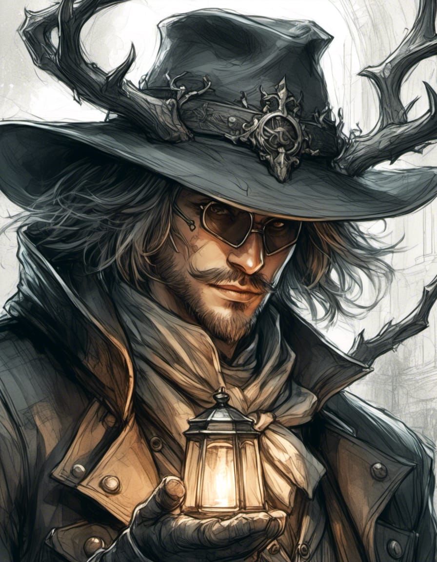 Bloodborne Hunter Anime Style Portrait