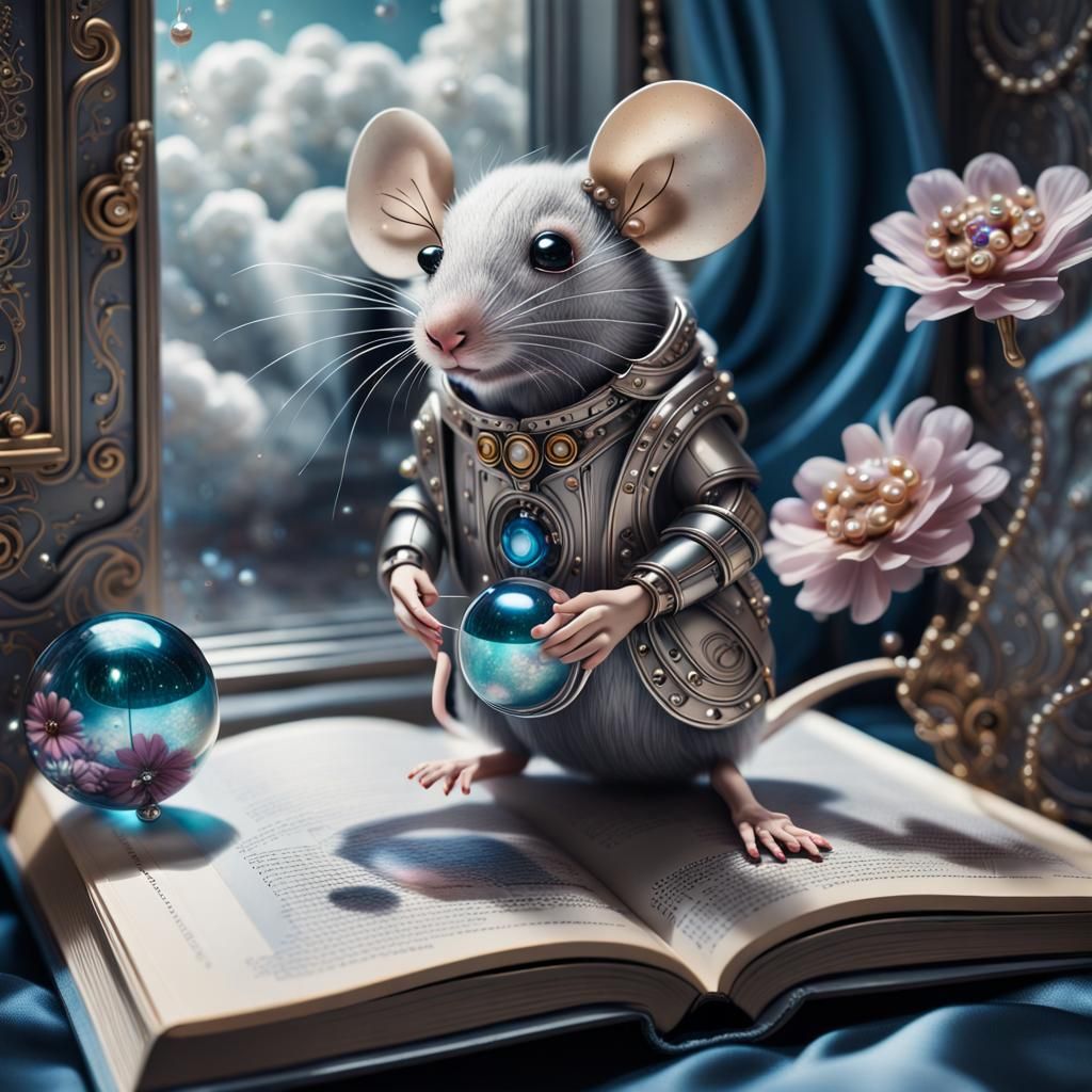 Wool Mouse in Psychology Book, Hyperrealistic Art