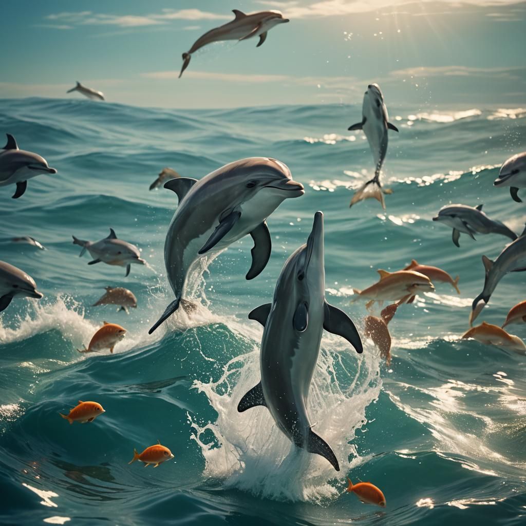Dolphin's Joyful Dance in Deep Ocean: Cinematic Still