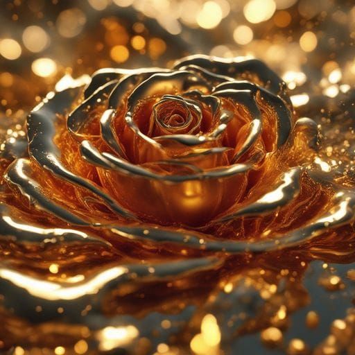 Golden Rose Macro Shot in Hyperrealistic Digital Art