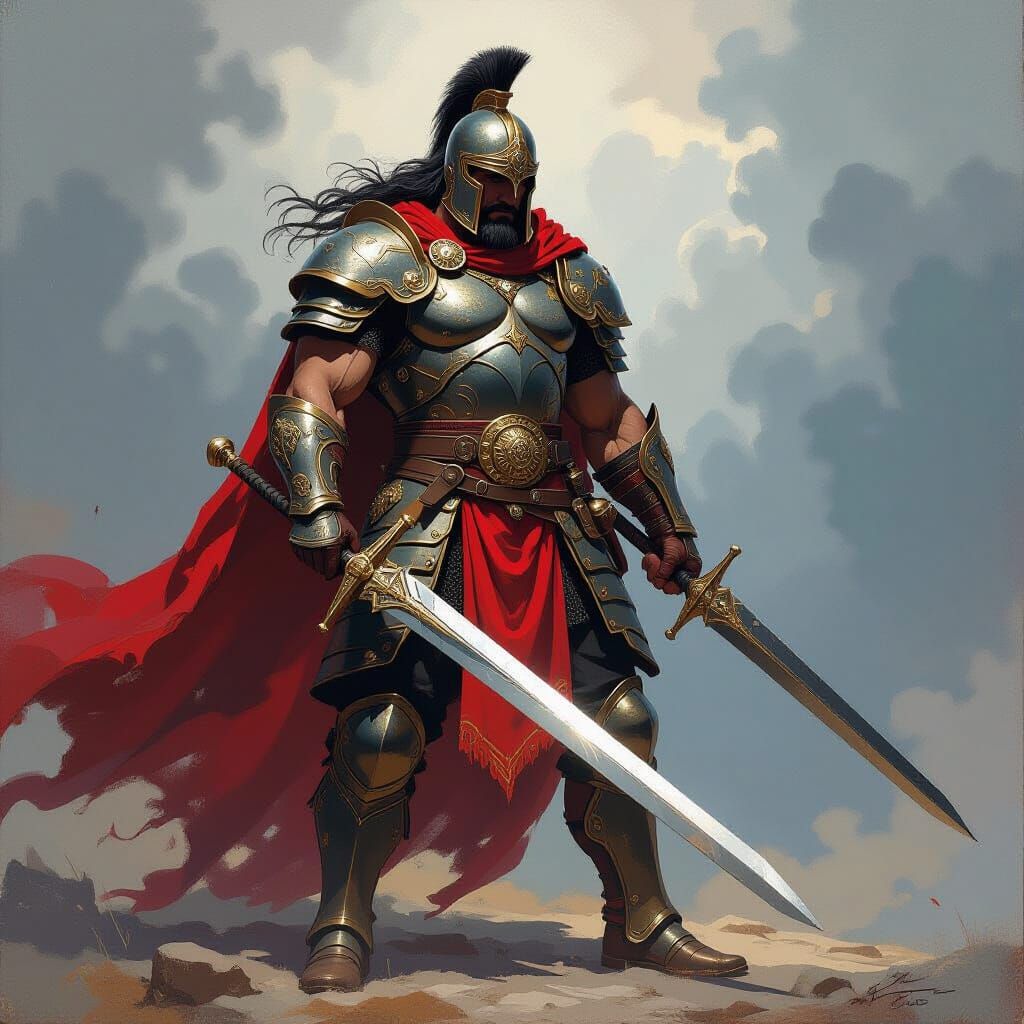 Majestic Armored Warrior with Sword in Fantasy Art Style