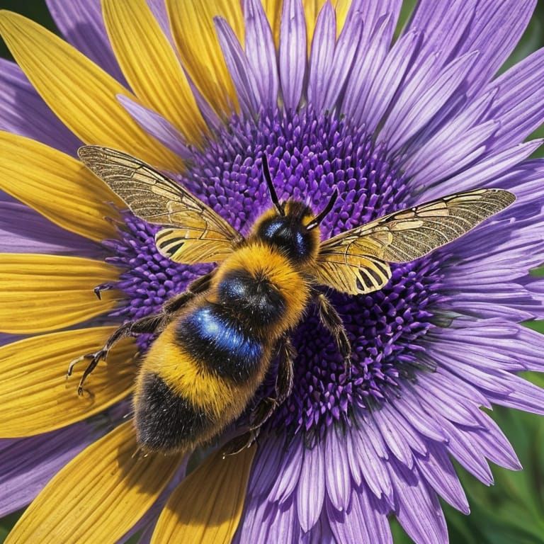Surreal Bee in Vibrant Sunlight with Glowing Trails