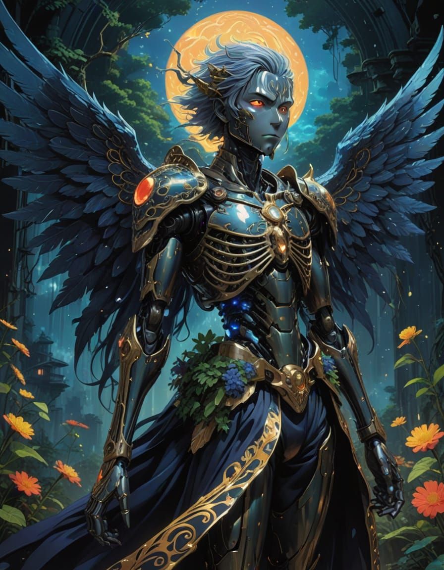 Psychedelic Manga Portrait of Fantasy King in Anime Style