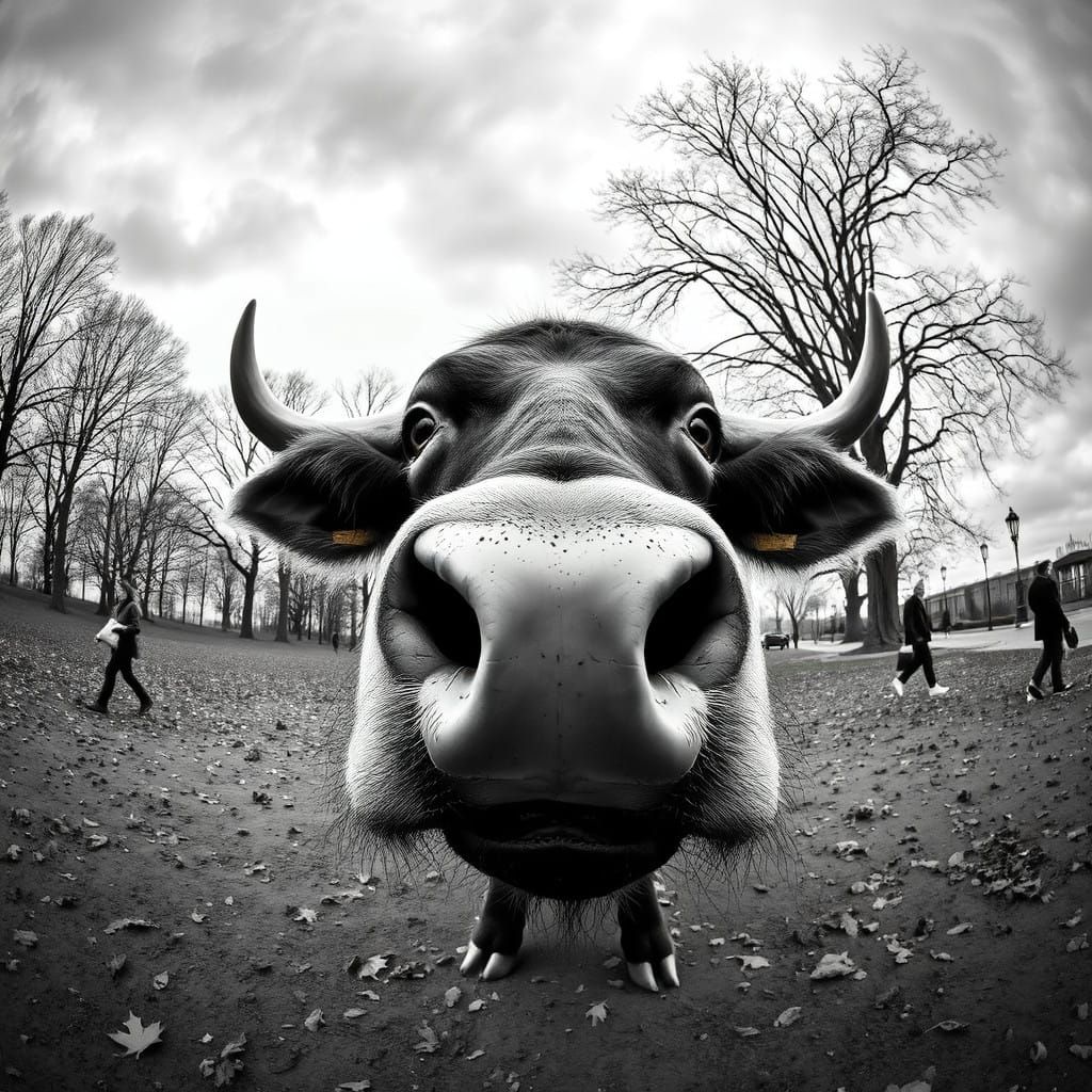 Close-Up Portrait of a Large Black Bull