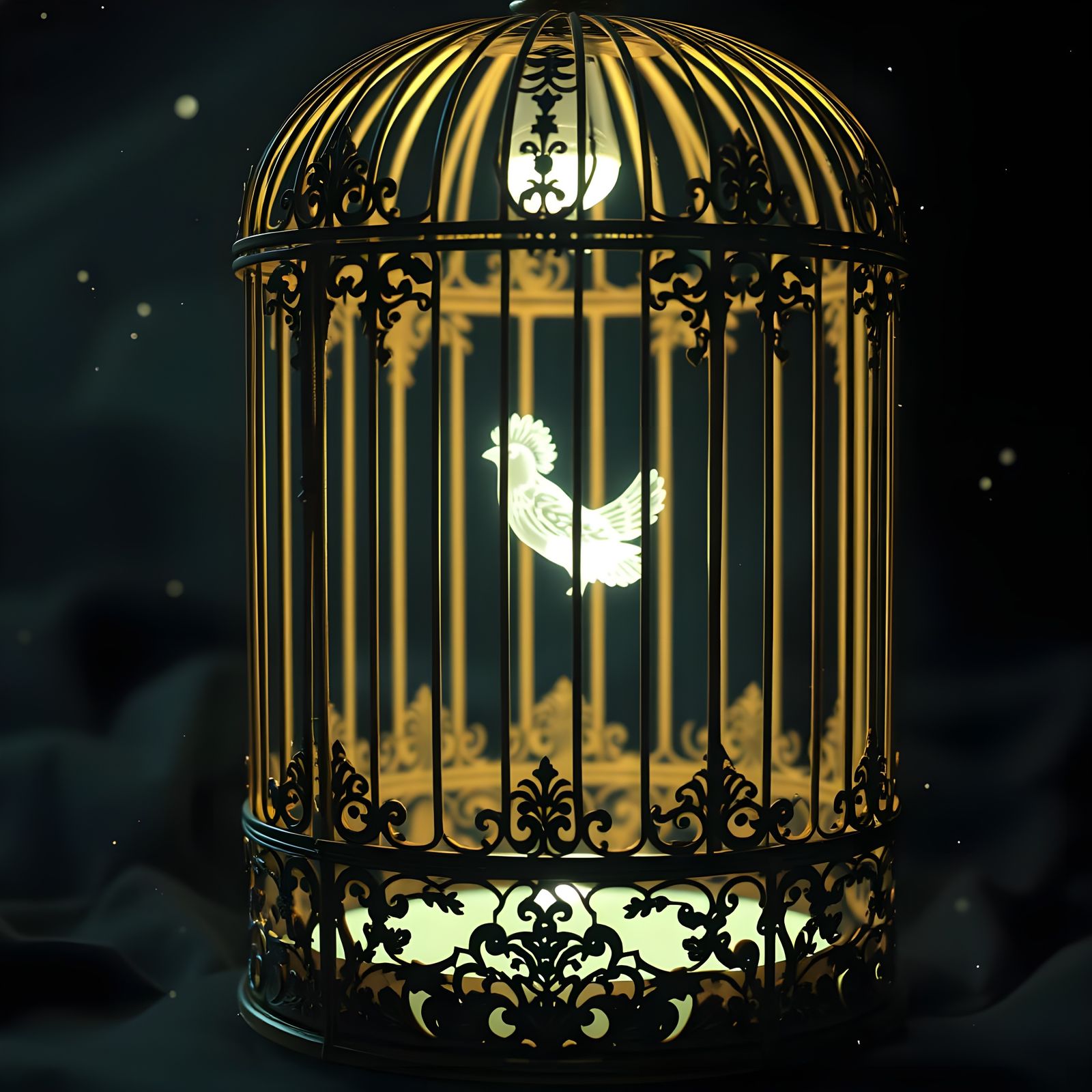 Ethereal Luminous Birdcage in Surrealist Style