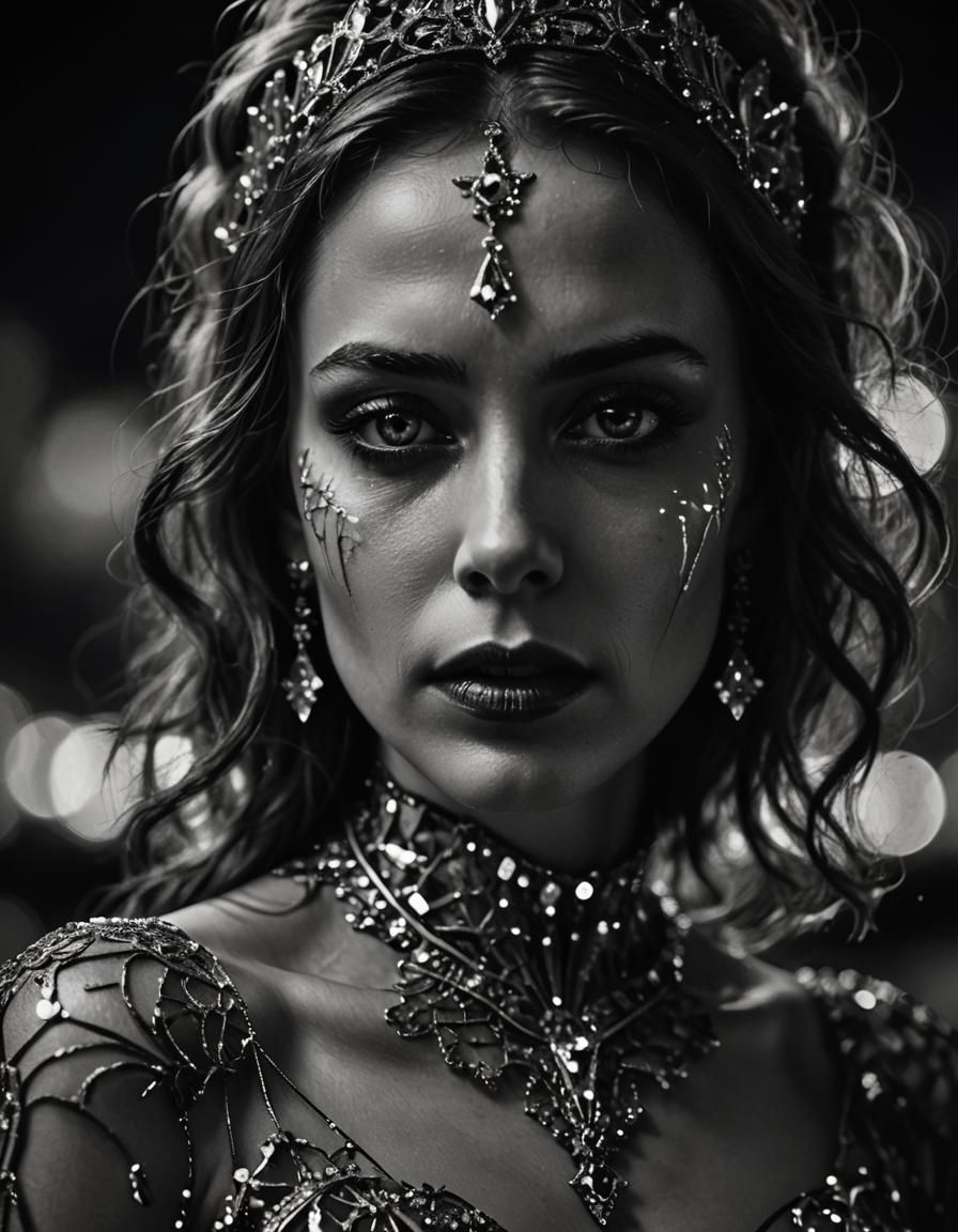 Monochrome Portrait of Woman in Glass Dress