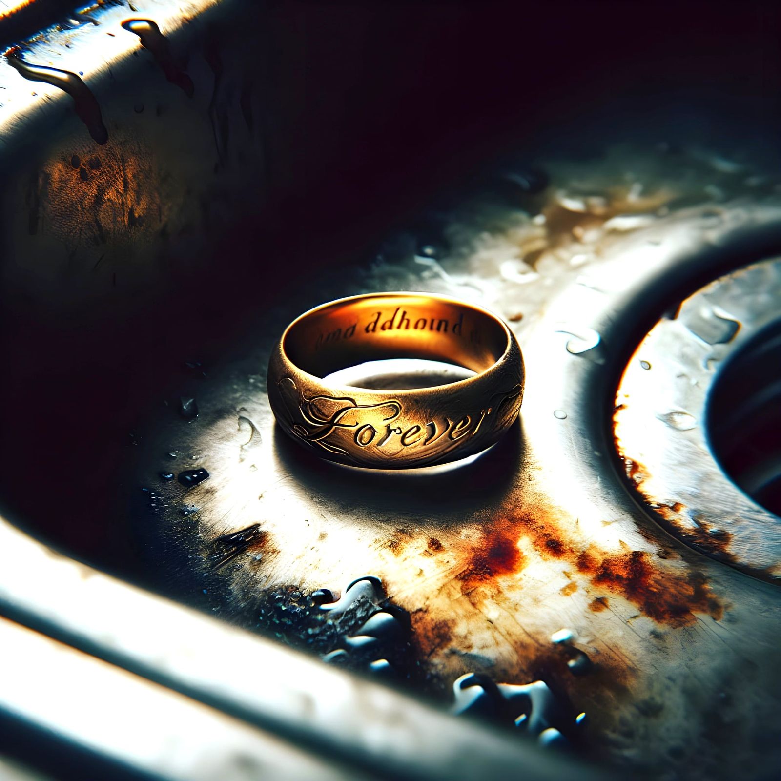 Macro Photo of Golden Ring in Vintage Sink