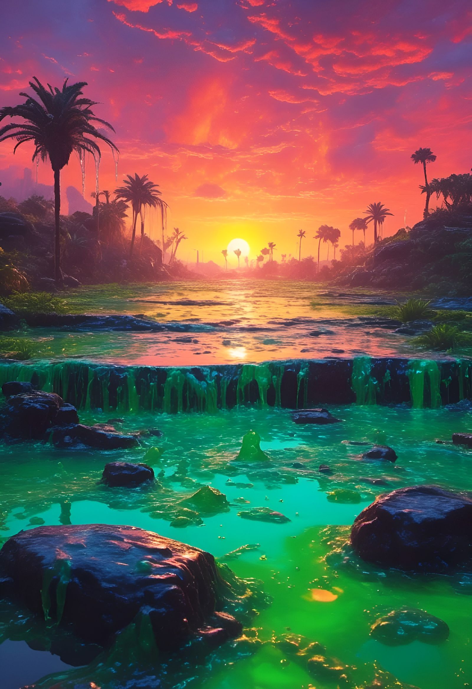Liquid Slime Sunset: A Digital Art Creation