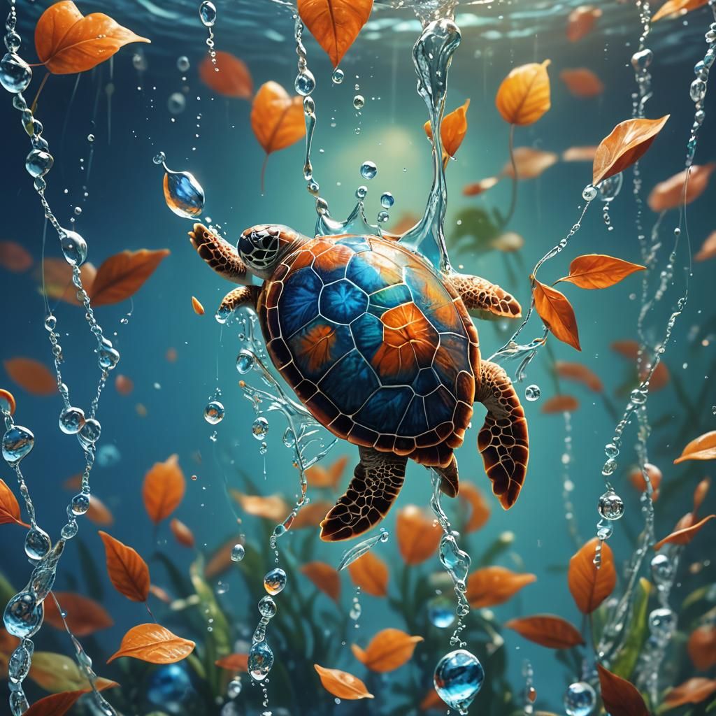 Tiny Sea Turtle in Water Drop: Concept Art