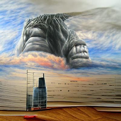 Giant Monster on the Horizon in Hyperrealism