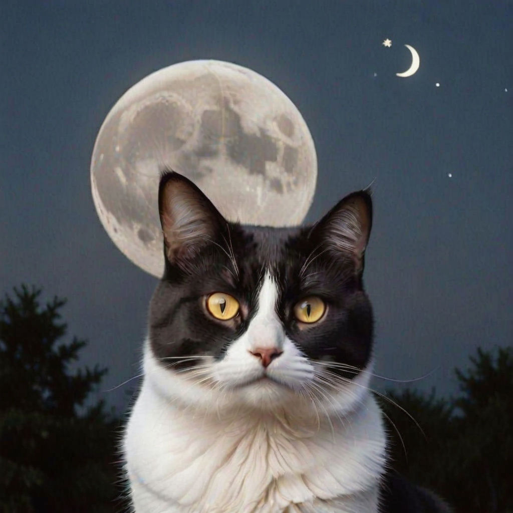 A Serene Feline Amidst Lunar Glow