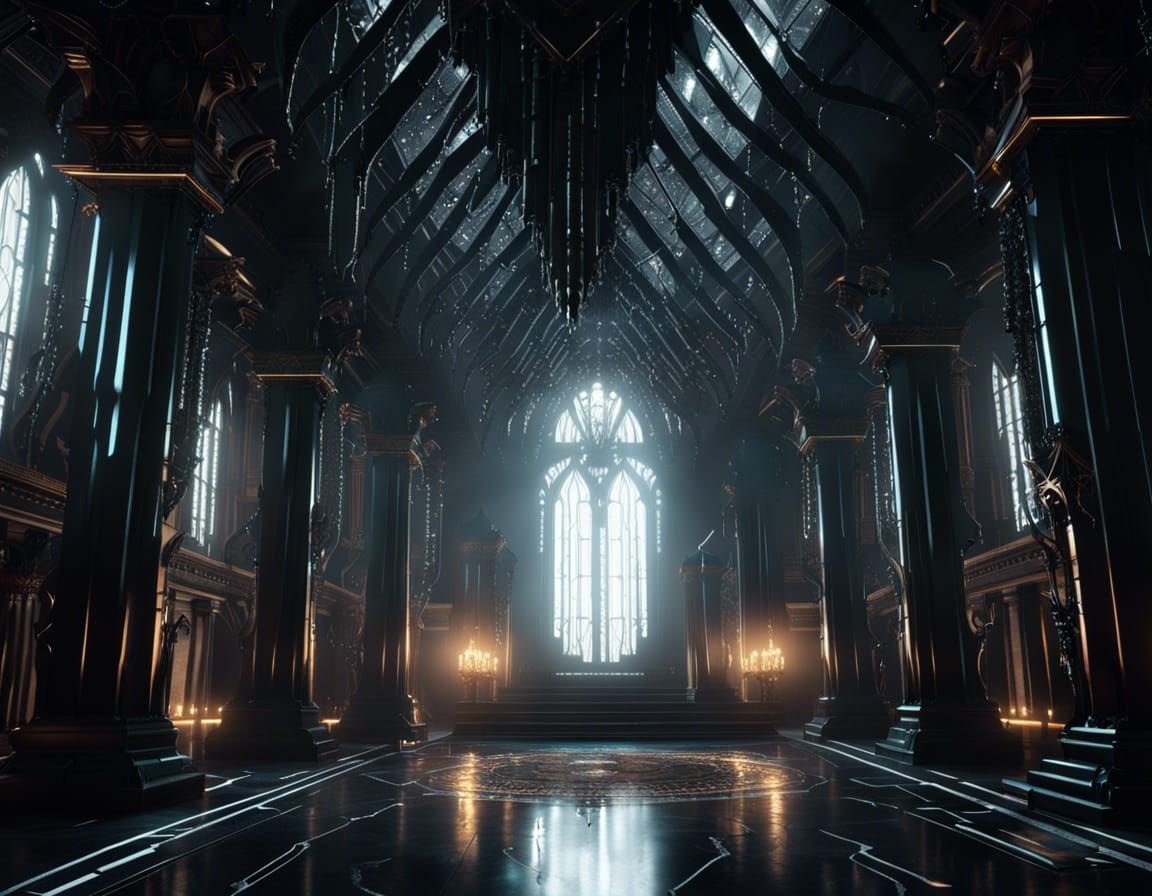 Huge hall in the castle, very long and tall, columns of cobw...