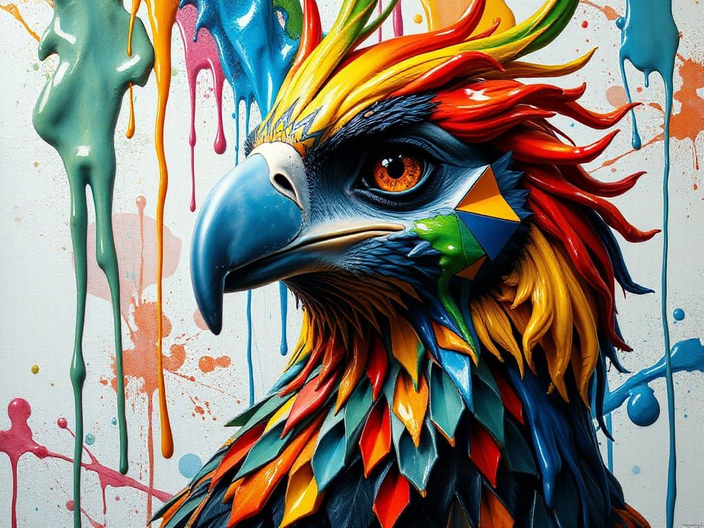 Futuristic Bird of Prey Caricature in 3D Airbrush Art