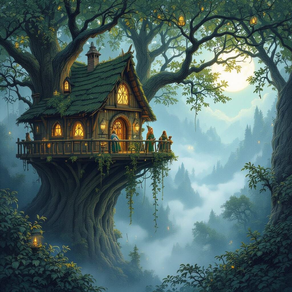 Mystical Elven Forest Realm in Moonlight