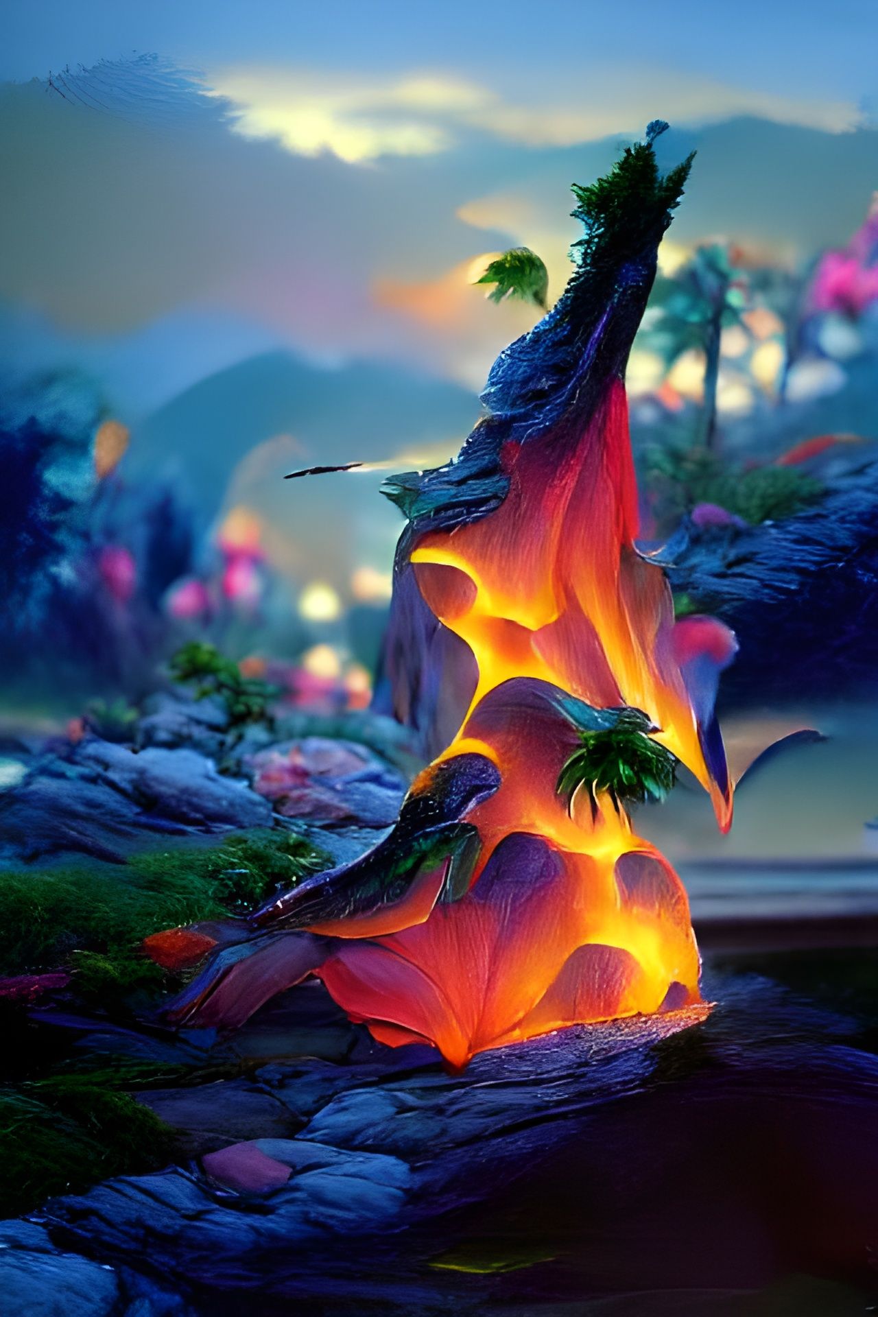 Magical Fire in Glowing Neon Fantasy Style
