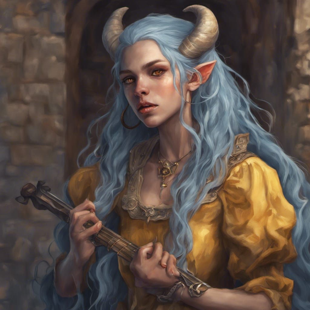 Cute Tiefling Bard with Blue Hair Singing