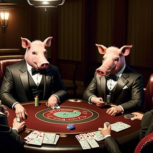 Anthropomorphic Pigs Playing Poker