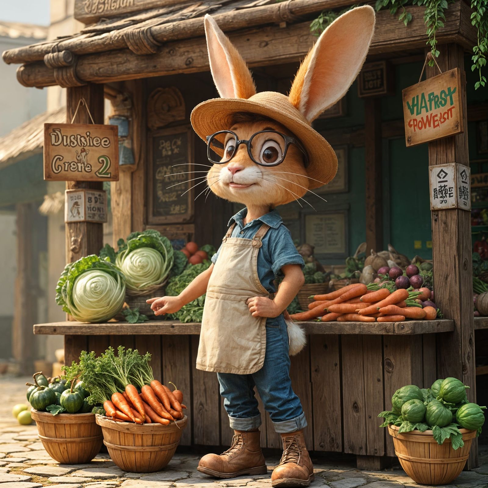 Whimsical Rabbit Village Market Scene in Unreal Engine Style