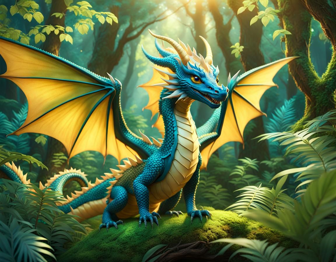 Cute Forest Dragon in Lush Cinematic Painting