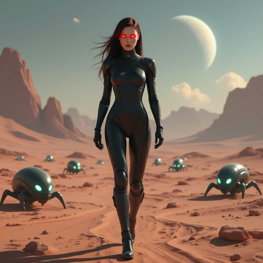 Cyborg Woman on Barren Alien Planet