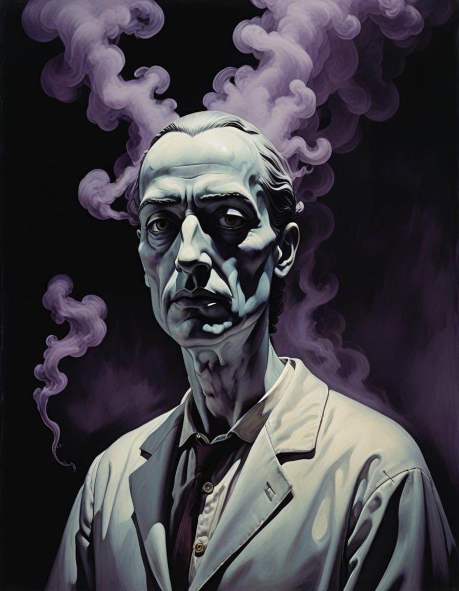 Ethereal Portrait of a Mute Humanoid in Violet Smoke