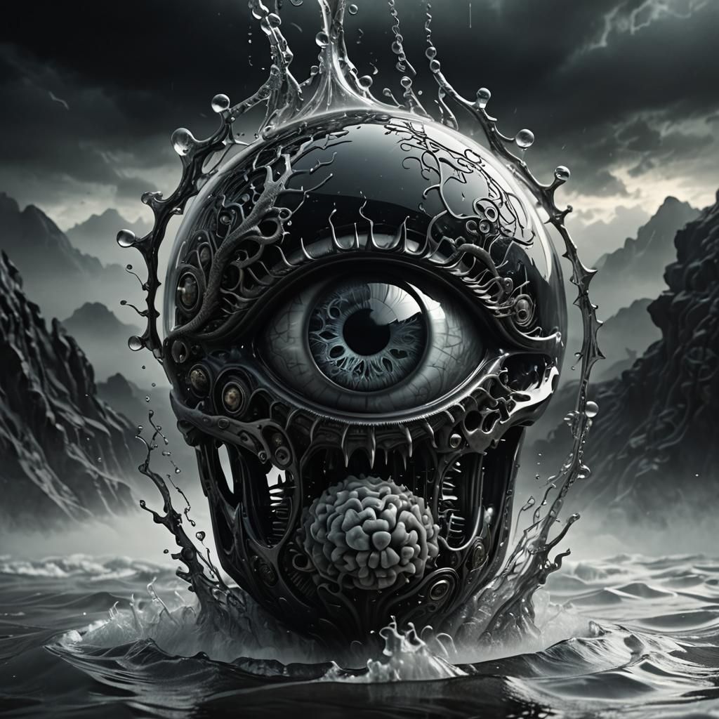 Glass 'A' with Eye and Brain in Biomechanical Style