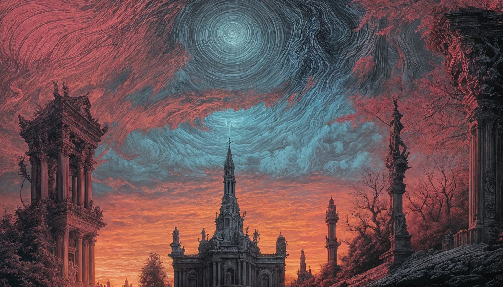 Baroque Flower Goddess Temple in Synthwave Style