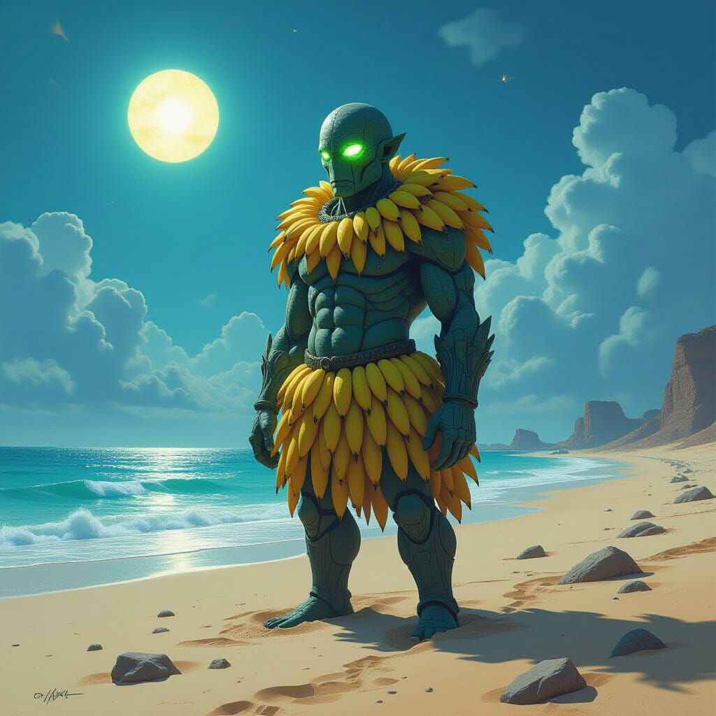 Stone Golem Awakens on Alien Ocean Landscape