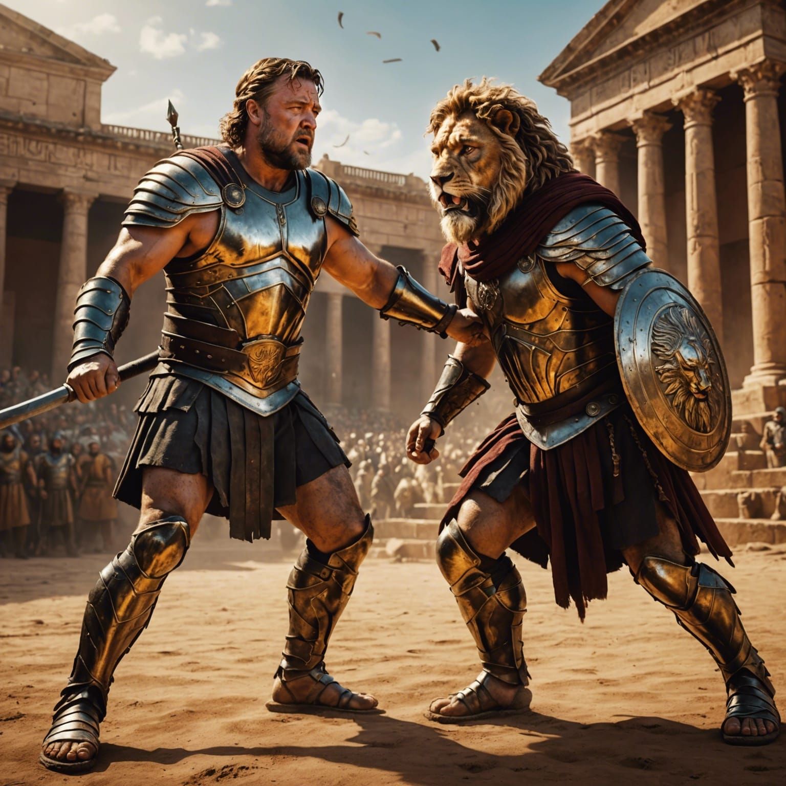 Gladiator Arena Battle with Two-Headed Lion: Hyperrealistic ...
