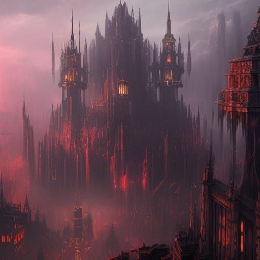 Dark Fantasy City in Detailed Matte Painting