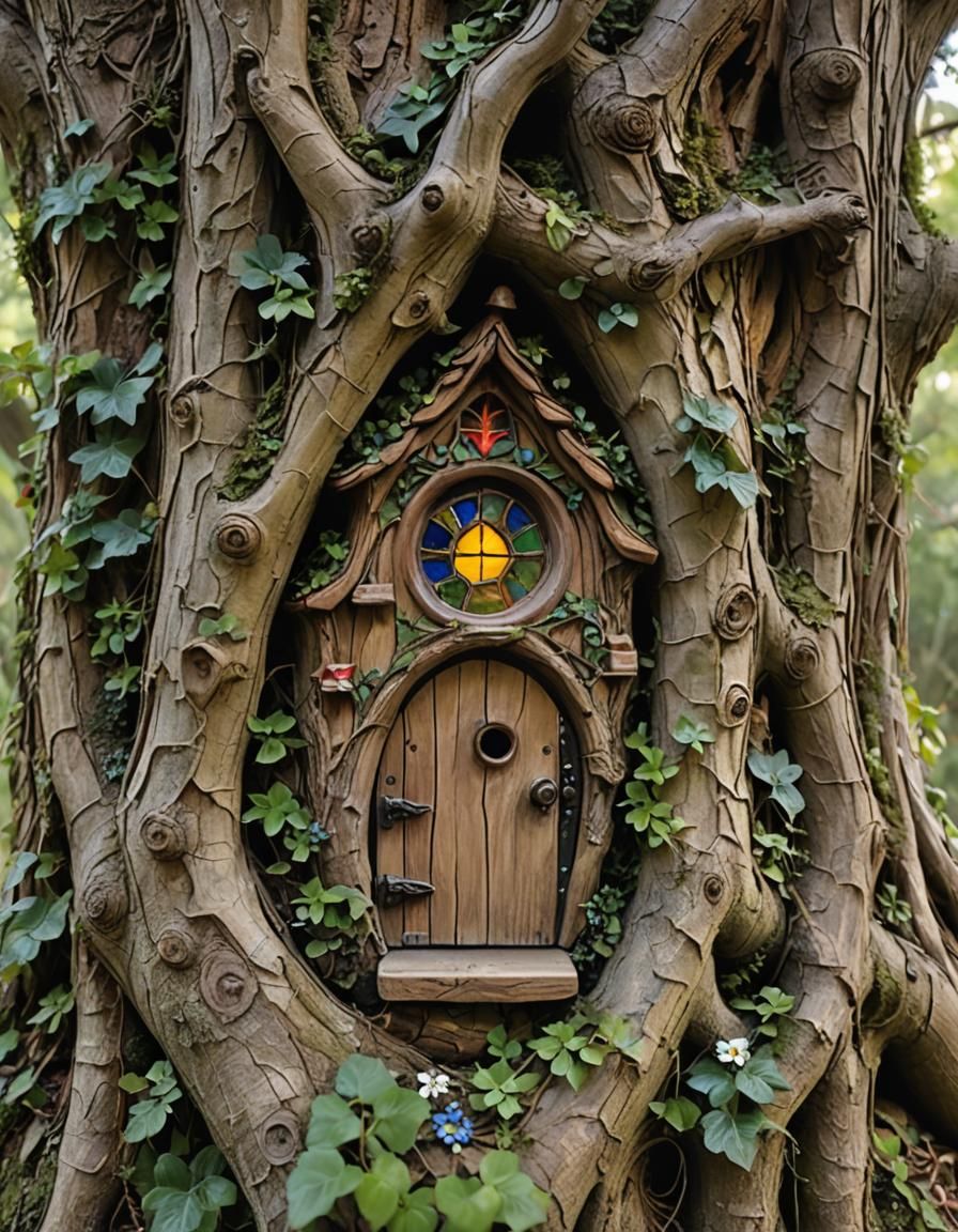 Whimsical Fairy House in Ancient Oak Tree