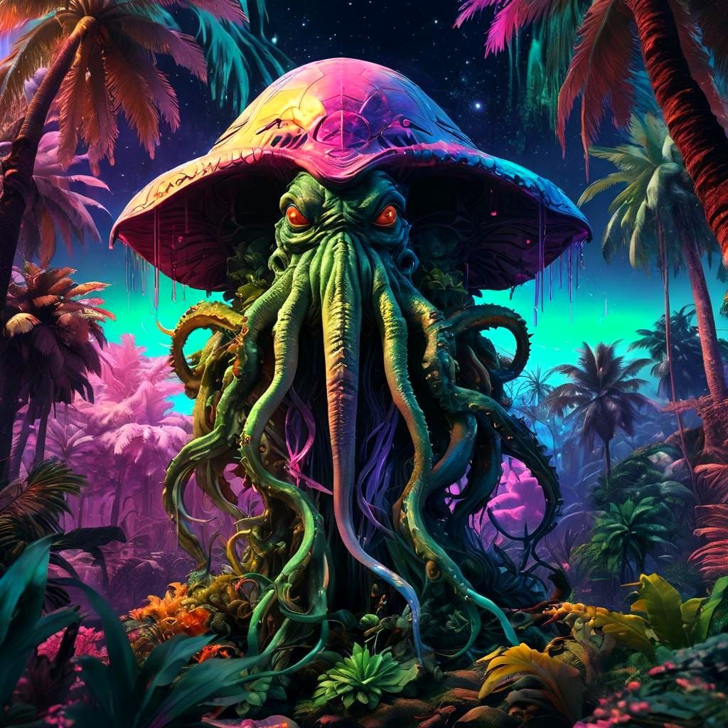 Vaporwave Holographic Eden in Cosmic Tropical Landscape