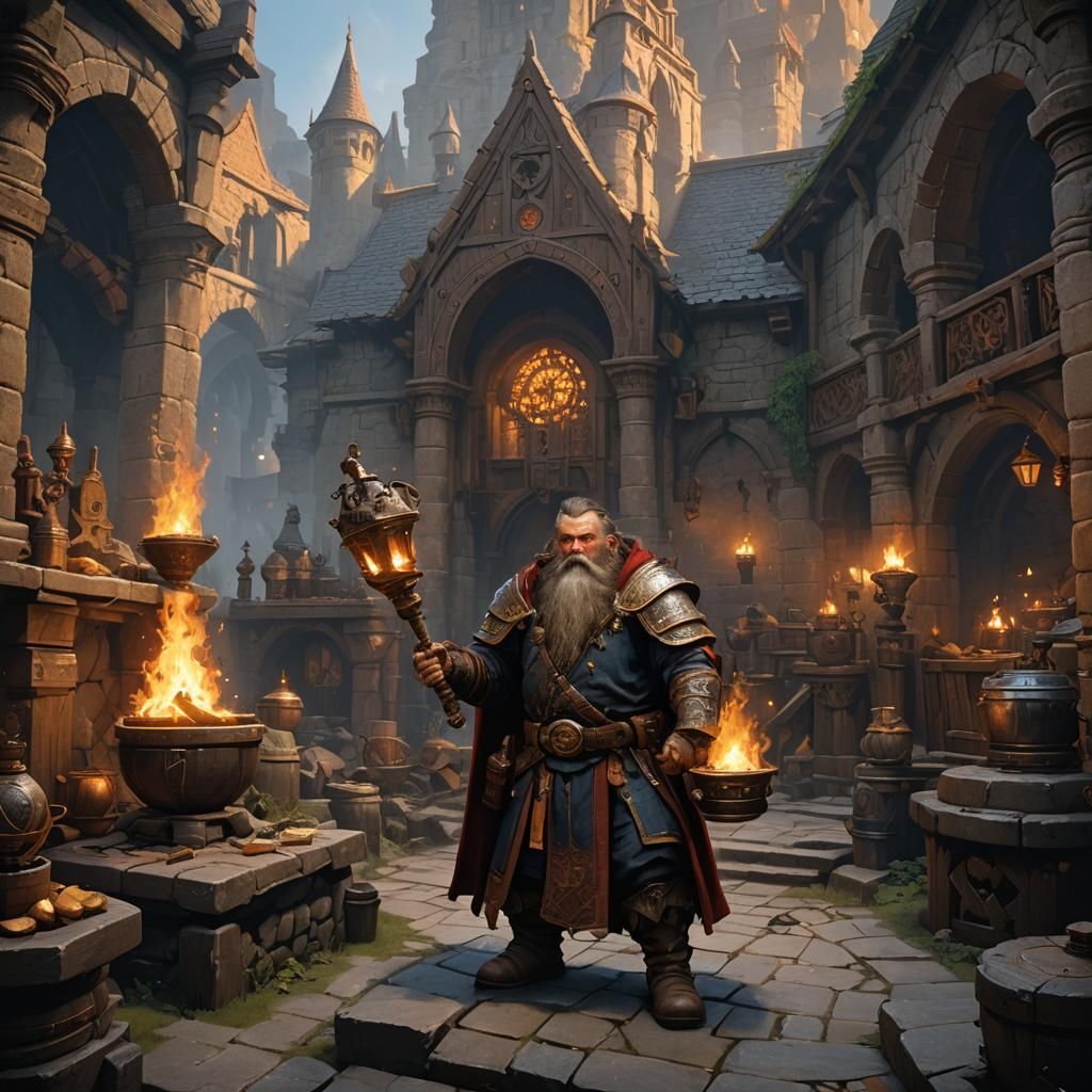 Dwarf Firesmith in Dark Fantasy Style