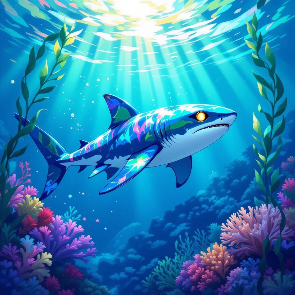 Bioluminescent Hybrid Creature in Art Nouveau Style