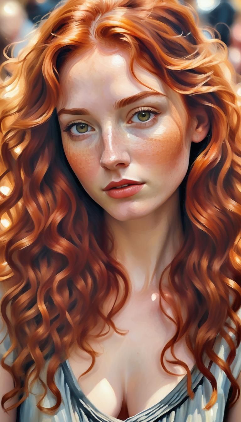 Beautiful Red-Haired Girl Portrait in Oil Paint