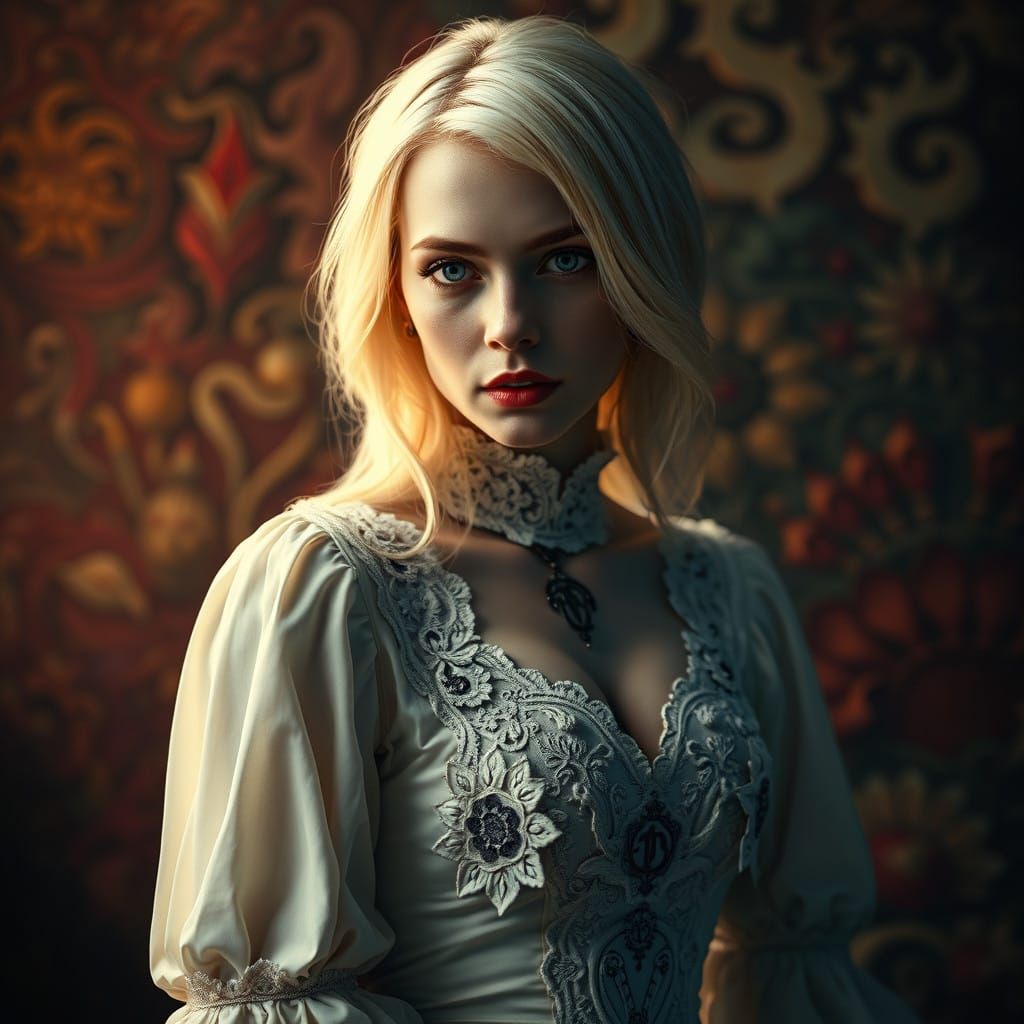 Mysterious Blonde Woman in Dark Academia Style