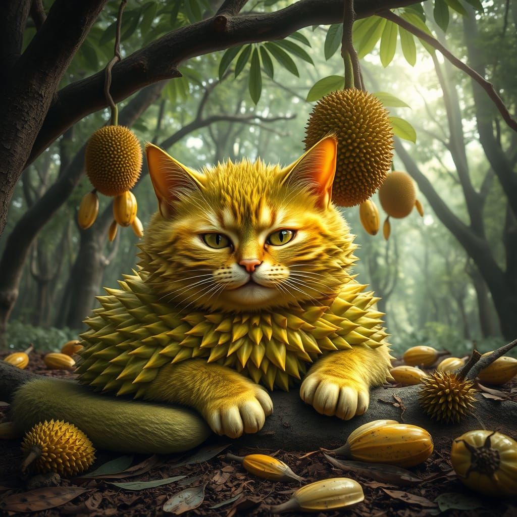 Quirky Durian Cat in Southeast Asian Forest