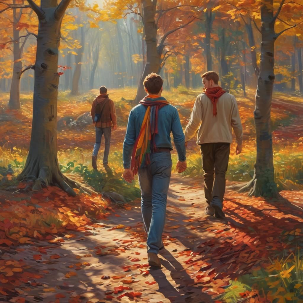 Gay Couple in Autumn Landscape, Van Gogh Style