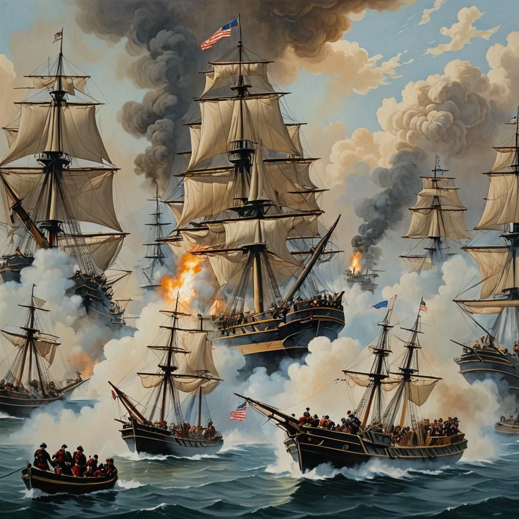 Naval Cannon Fire in Gouache Style