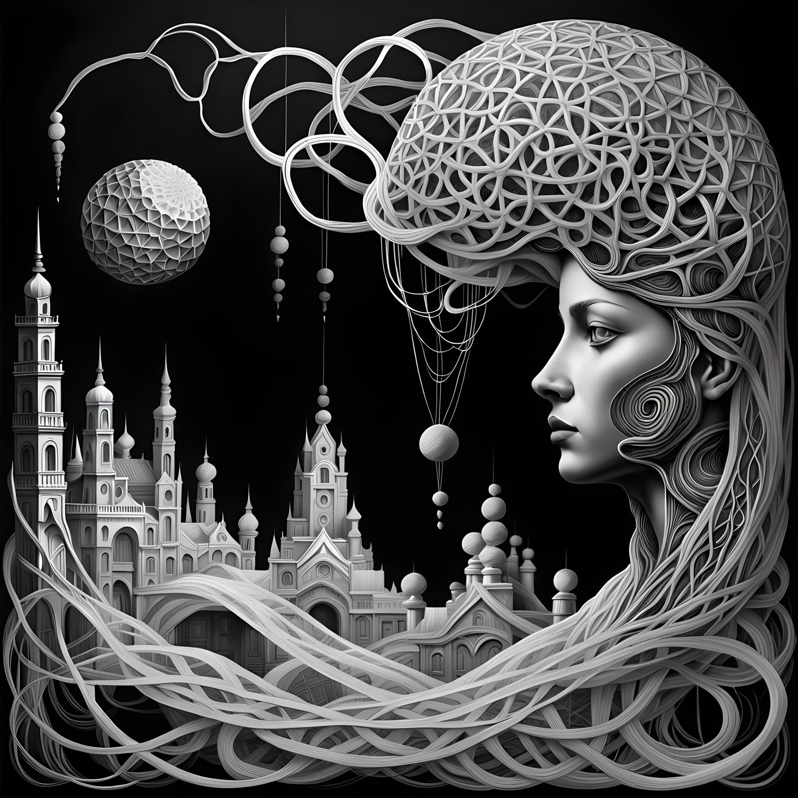 Monochromatic Subconscious: A Surreal Dreamscape