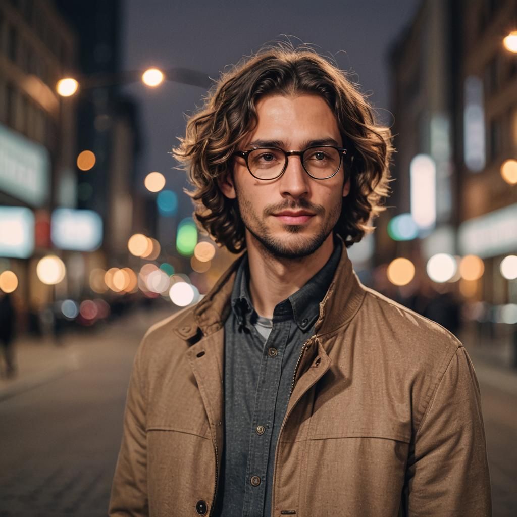 Portrait of Young Man with Beard and Glasses