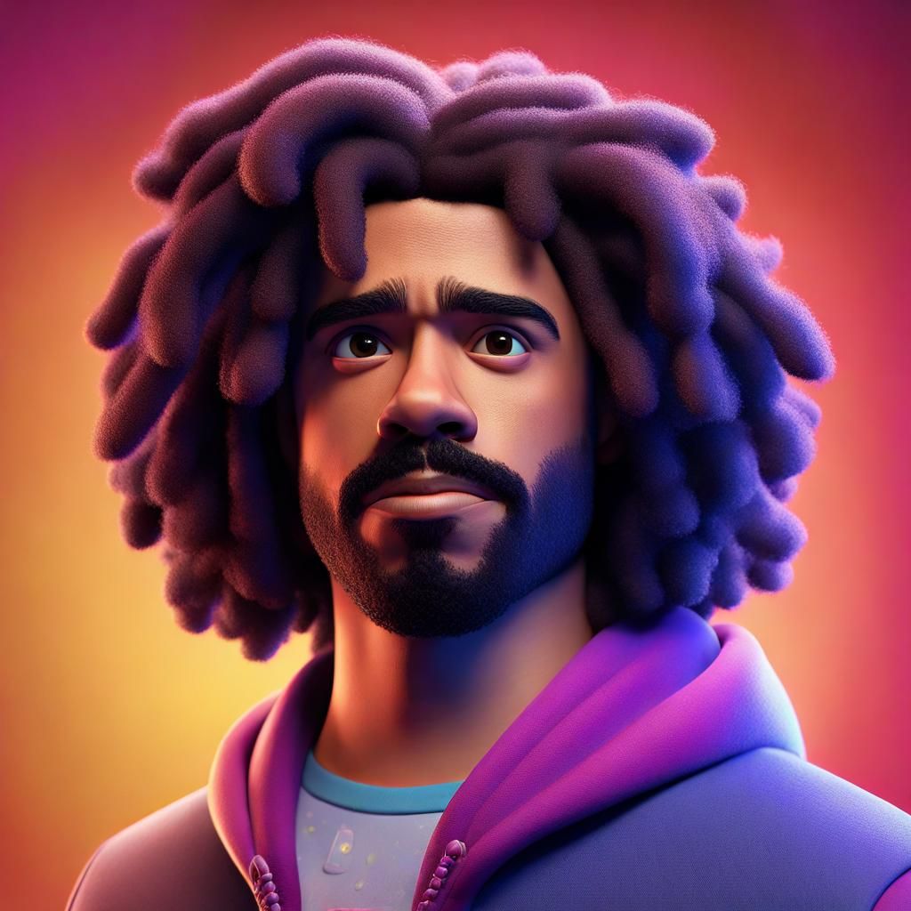 Daveed Diggs Portrait in Pixar-style 3D Rendering