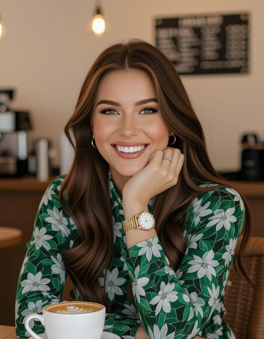 Beautiful Russian Woman in Floral Winter Clothes