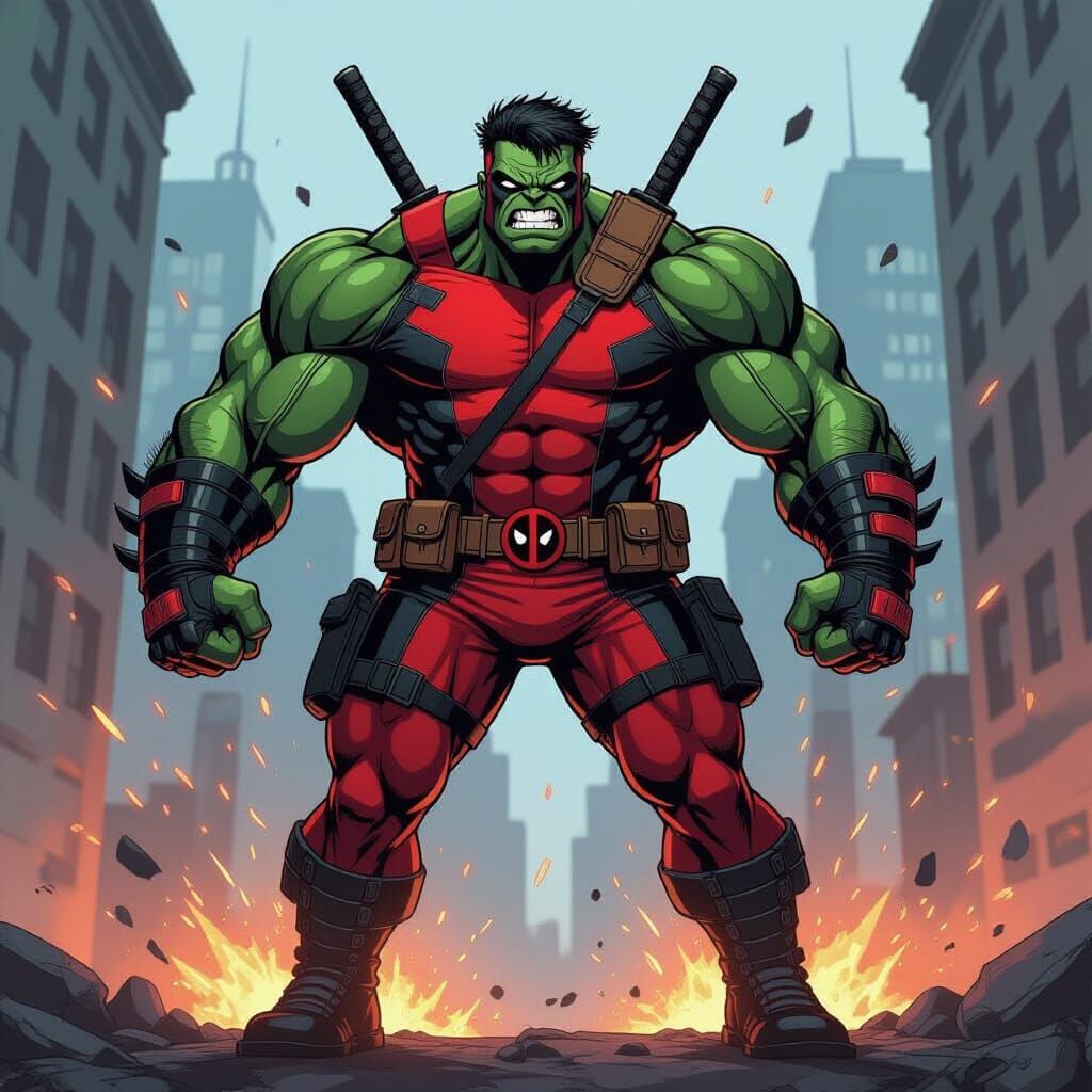 Deadpool Hulk Hybrid in Comic Book Style