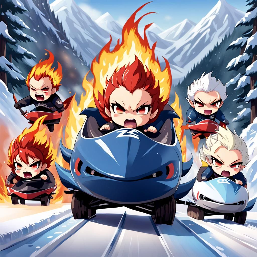 Dragon Bobsledding in Anime Style Winter Olympics