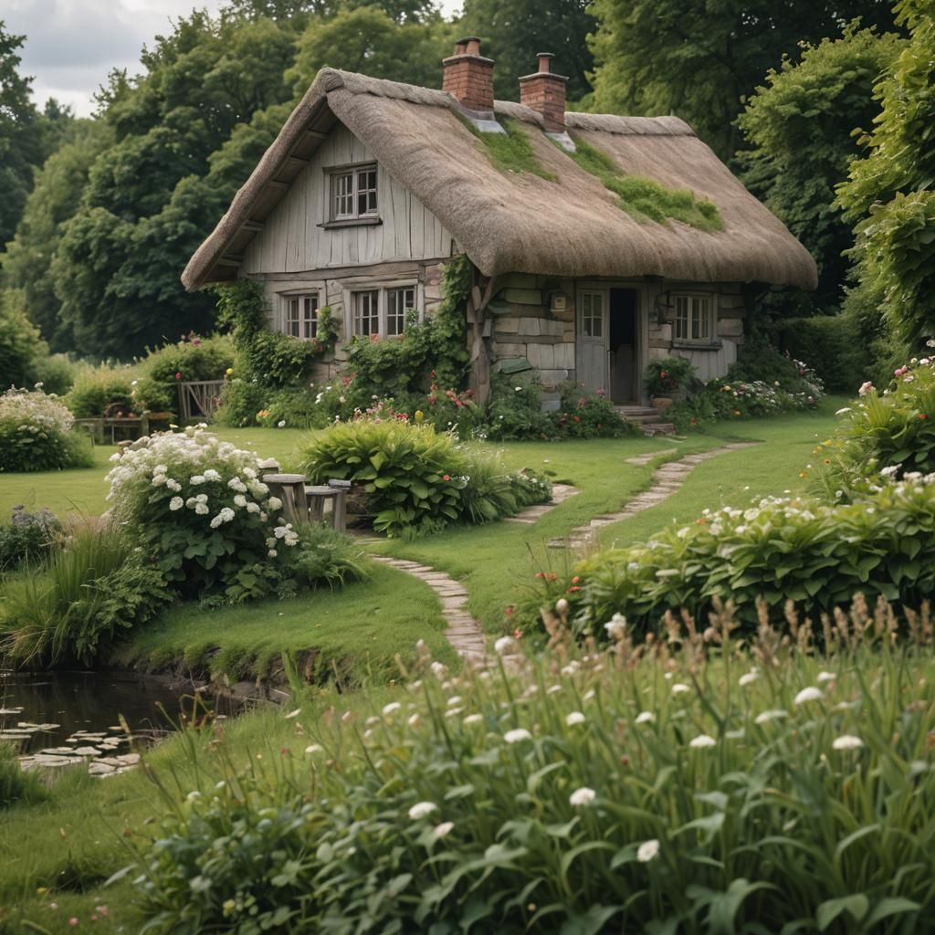 Charming Cottage with Depth of Field in Digital Style