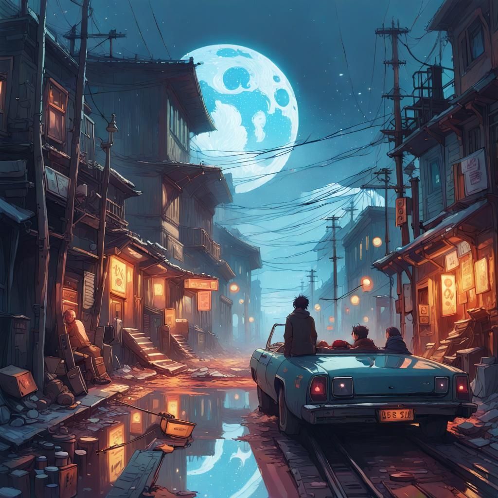 Dreamy Night Landscape in Hypermaximalist Style