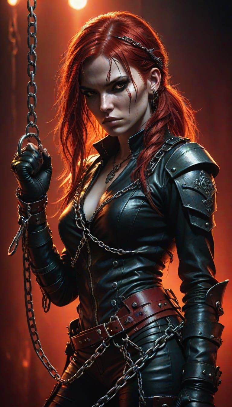 Dark Fantasy Red Haired Warrior in Leather Armor