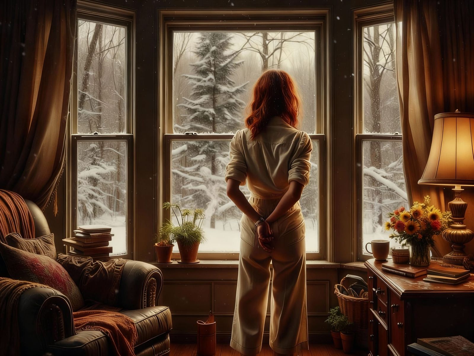 Woman Prepping for Work in Snowy Weather